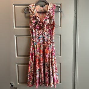 LRL Floral Ruffled Abstract Print Dress M
